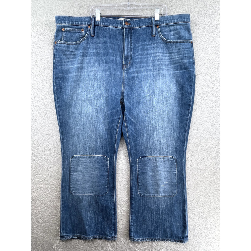 Madewell Jeans Women 37 48x26" Blue Cali Demi Boot Farrah Wash Knee Patch L4387